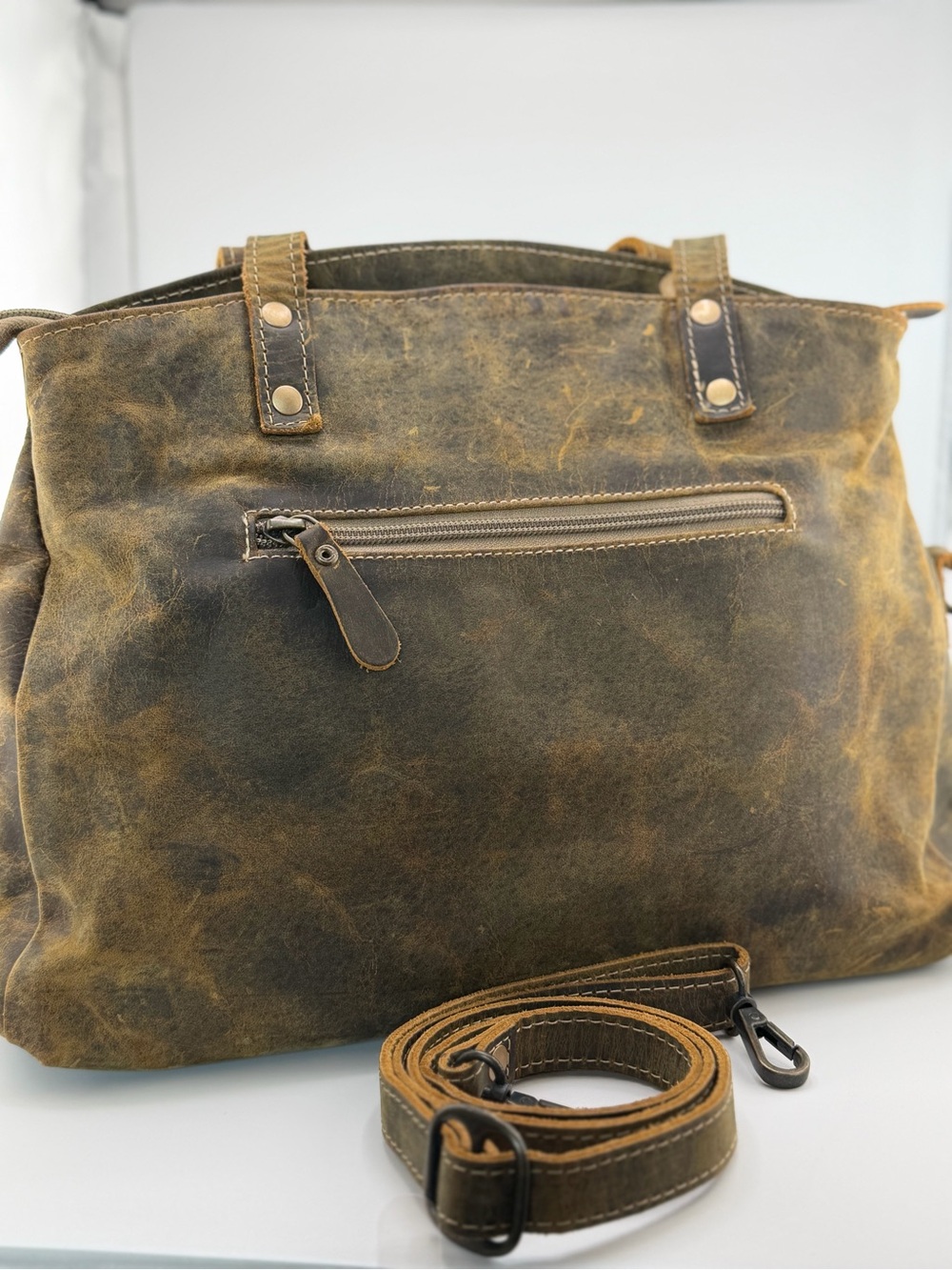 Myra Bag Brown Vintage Leather Tote Bag with Removable Strap - Picture 4 of 16